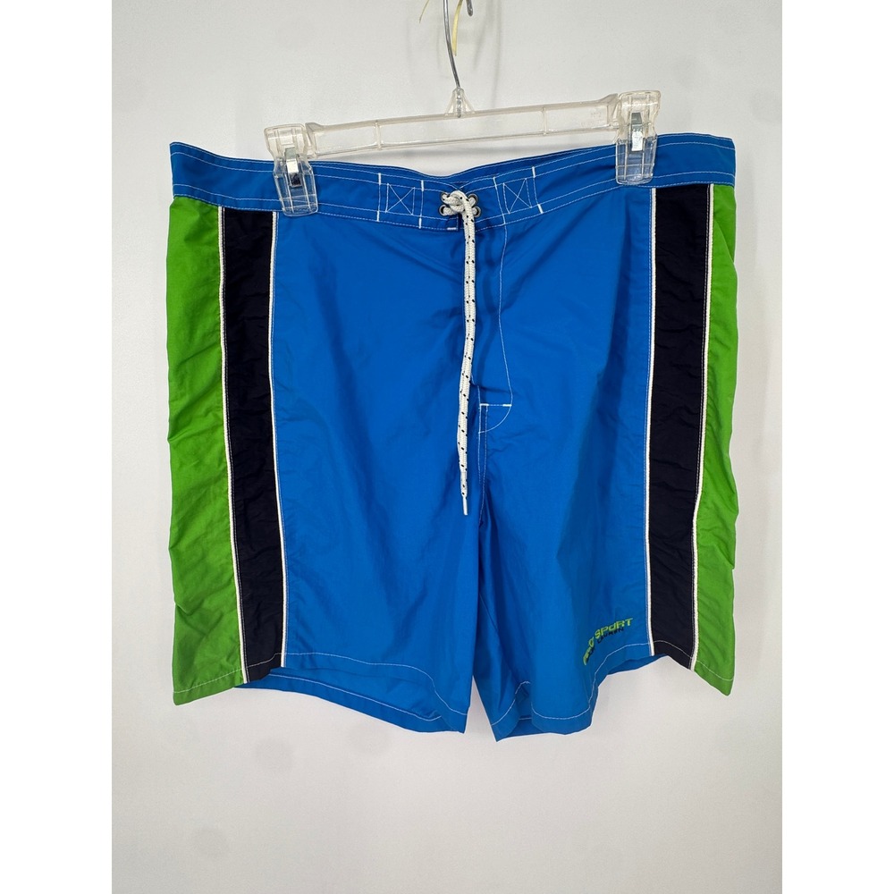 Polo Sport Swim Trunks Mens 34 Blue Colorblock Nylon Board Shorts EUC